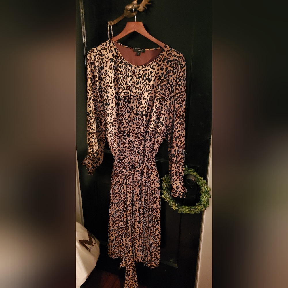 J CREW WOMEN'S MIDI MAXI DRESS SIZE 16 LEOPARD PRINT